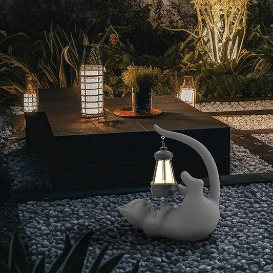 Solar Cat Garden Statue 15 Inch Porch Patio Decor for Outside Yard Decoration Outdoor Unique Housewarming Gardening Birthday Gifts for Cat Lovers Women Grandma