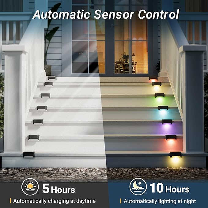 pearlstar 16 Pack Color Changing Solar Deck Lights,Solar Pool Side Lights,Waterproof LED Light for Outdoor Decks, Railing,Stairs, Steps, Fence, Yard, and Patio Christmas Decoration Lamp（Black）