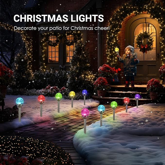 SOLPEX Solar Garden Lights Outdoor, 6 Pack Multi-Color Changing&White 2 Modes Solar Powered Glass Ball Garden Lights, Waterproof for Patio Decoration