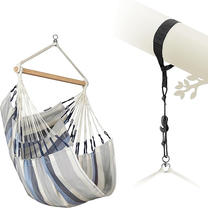 LA SIESTA® - Medium Basic Domingo Hammock Chair & TreeMount - Weather & Tear Resistant Hanging Chair w/Suspension Kit for Trees Beams & Posts - Bedroom Patio Outdoor Indoor Hammock Chair - Sea Salt