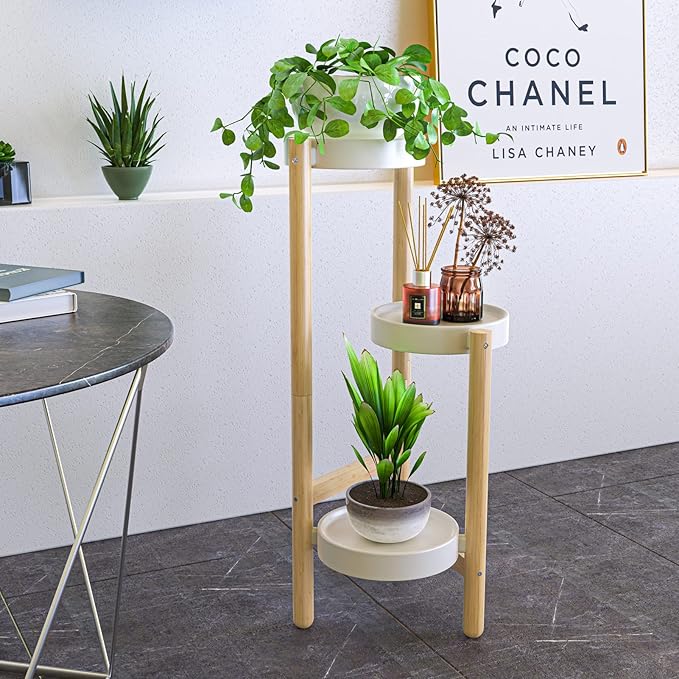 Wisuce Bamboo Plant Stands Indoor, 3 Tier Plant Stand Tall Corner Plant Stand Holder & Plant Display Rack for Outdoor Garden Indoor Home (3 Tier -1)