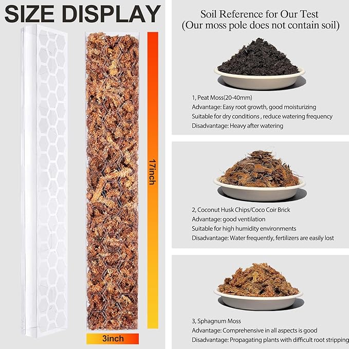 Plastic Moss Pole 4 Pcs Plant Stakes Extending to 62 Inch for Training Indoor Climbing Plants Such as Monstera to Grow Upwards-Use Plant Support Poles Work with Sphagnum Moss or Other soils