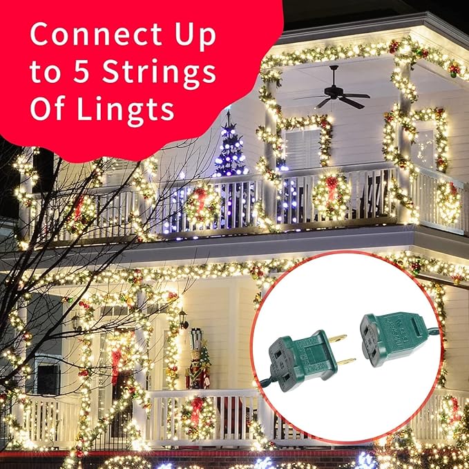 Ultra-Bright Connects End to End Warm White Christmas Mini Light 300L 63.8Ft(2Sets-Each 150L)UL Listed Incandescent Bulb String Light for Indoor Outdoor Holiday Garden Christmas Tree Decor