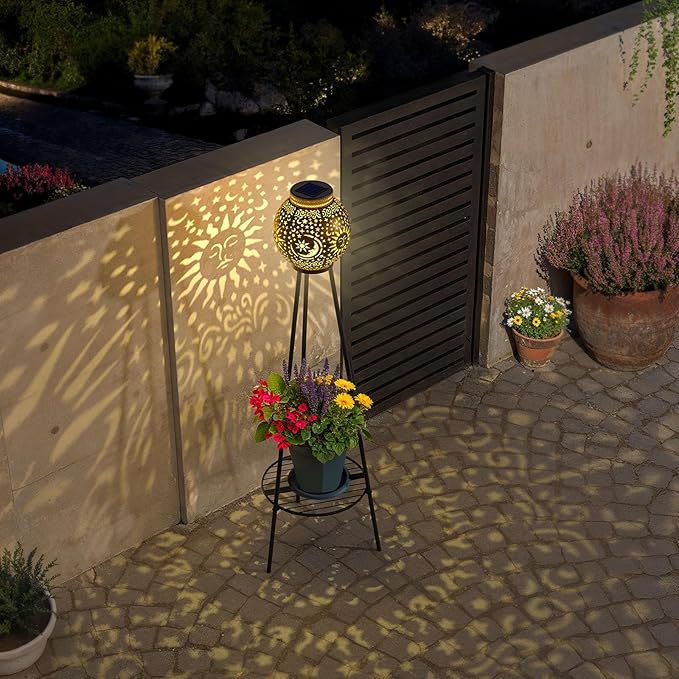 2 Pack Solar Lights with Plant Stands Waterproof Solar Lanterns Outdoor Solar Lamps for Patio, Yard, Pathway, and Porch Decoration Garden Decor