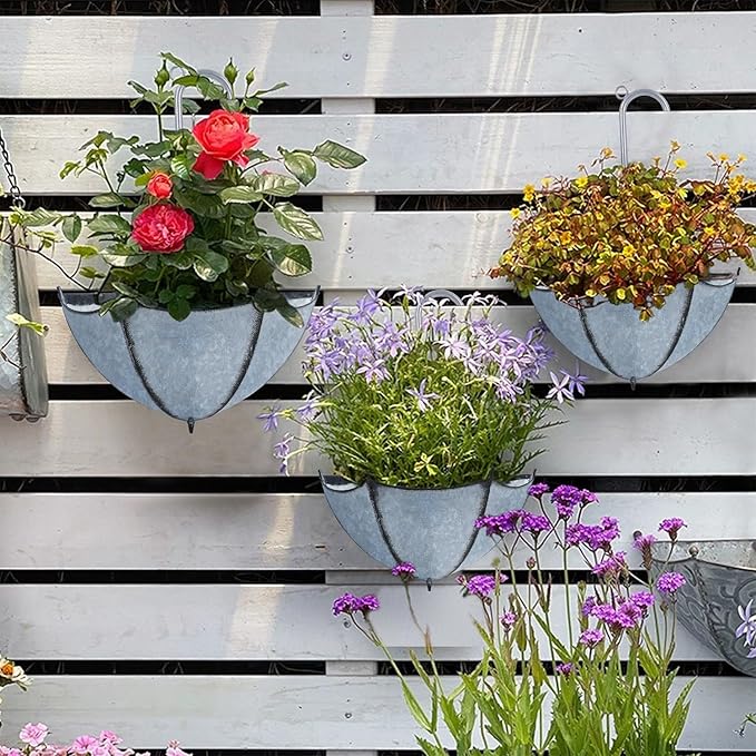 yosager 3 Pack Galvanized Metal Umbrella Wall Planter, Hanging Wall Flower Holder, Succulent Hanger Vase Indoor Outdoor Rustic for Garden Home Wall Decor
