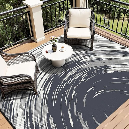 COCOER Modern Outdoor Rug 9x12 Reversible-Waterproof Outdoor Patio Rug-Quick Dry Outdoor Area Rugs Indoor Outdoor Rugs-Outside Rug Patio Decor for Porch Deck Balcony Backyard