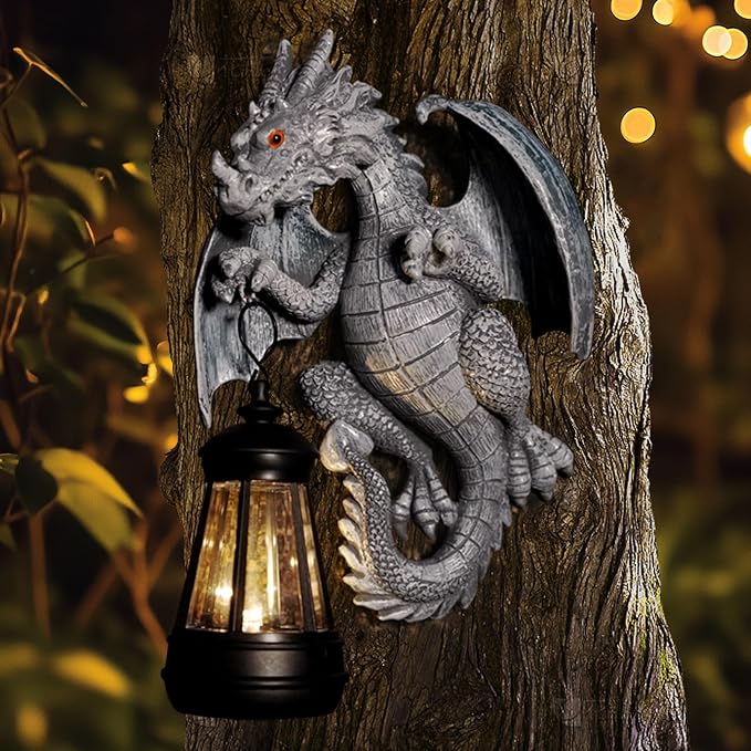 Solar Garden Decor Statues Figurine Dragon Garden Art for Patio Balcony Yard Lawn Unique Birthdays Gifts for Mom Grandma Women Wife Sister