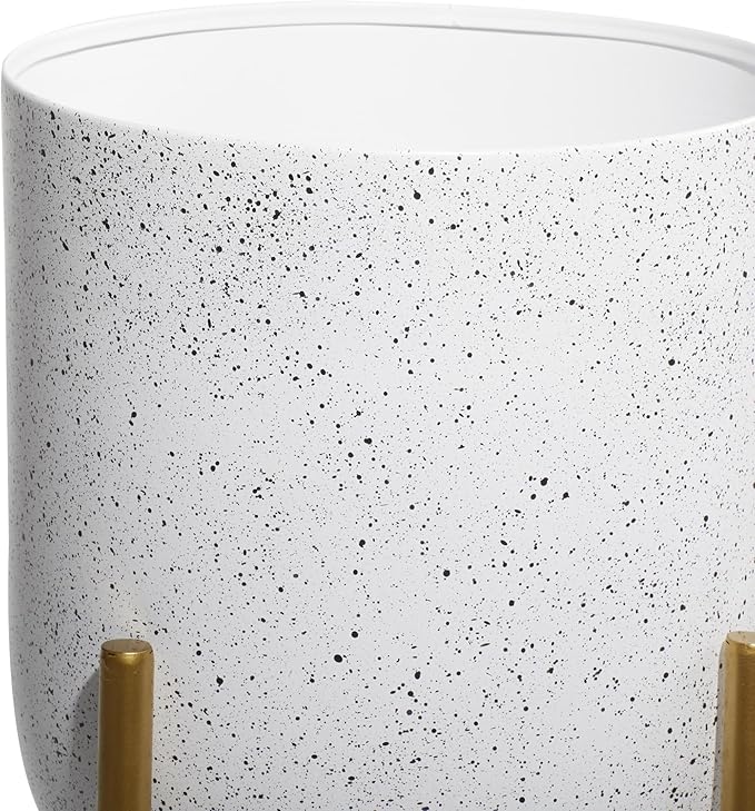 Deco 79 Metal Indoor Outdoor Planter Deep Dome Speckled Large Planter Pot with Gold Stands, Set of 2 Planters 22", 19"H, White