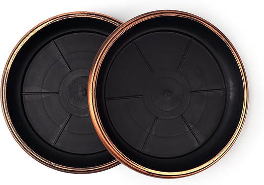 7" Decorative Heavy Duty Tray/Saucer (2 Pack) Rustic Medieval/French Country Look, Pot/Planter Base for Indoor/Outdoor Decor Use. Long Lasting, Reusable Light Weight (7 inches, Copper)