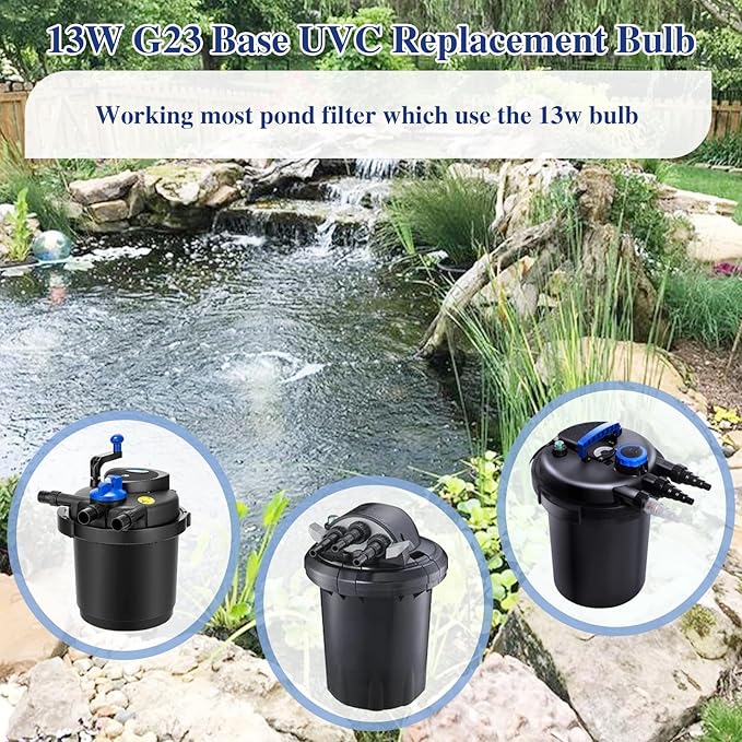 2 Pack 13 Watts UV UVC G23 Base Germicidal Ultraviolet Light Bulb Compatible w/Jebao Pond Sunsun Grech, UV Light for Pond