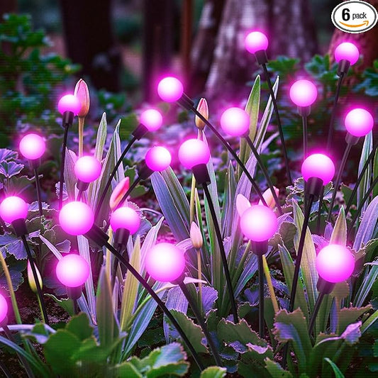LETMY Solar Garden Lights - 6 Pack Upgraded Swaying Solar Lights Outdoor, 48 LED Firefly Lights Outdoor Waterproof Garden Decorations for Yard Patio Pathway (Purple)