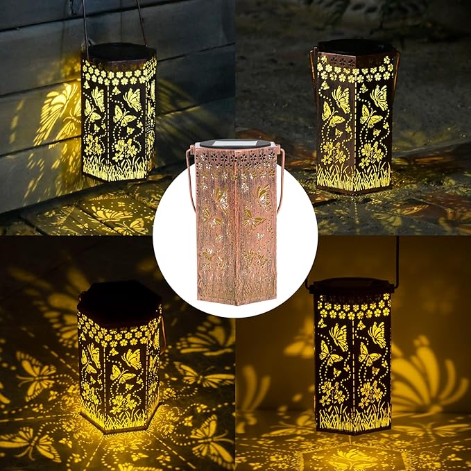 Outdoor Lanterns Butterfly Gift for Women/Mom/Grandma/Sister, Solar Lanterns Outdoor Waterproof Butterfly, Garden Decor,Christmas, Mother's Day, Thanksgiving Gifts, Solar Decoration for Yard, Patio