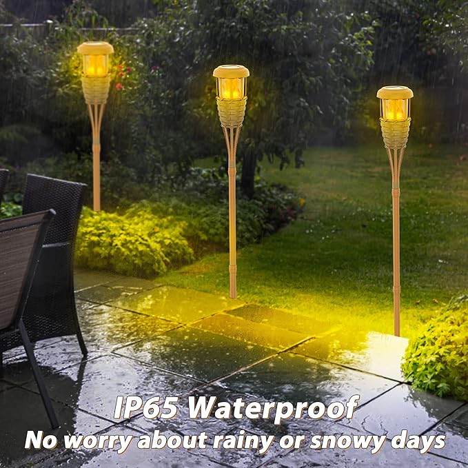 Solar Outdoor Lights, Solar Torch Lights Outdoor Flickering Flame, Outdoor Decorations for Patio Path Yard - 4 Pack
