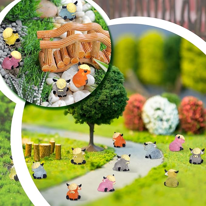 50 Pcs Luminous Mini Highland Cow Figurines Resin Miniature Highlandcow Statues Tiny Cows Miniatures Glow in The Dark for Dollhouse Micro Landscape DIY Home Outdoor Party Decor