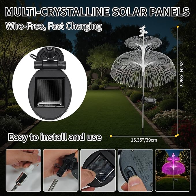 Solar Garden Lights Outdoor Solar Lights 7 Color Changing Jellyfish & Star Waterproof Solar Flower Lights for Garden Decor, Yard, Patio, Lawn, Pool, Party, Wedding, Gifts for Women/Mothers (6 packs)