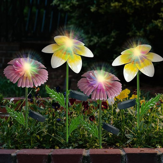 4Pcs 25" Solar Garden Decor for Outside, 3D Metal Flowers for Outside, Valentines Day Garden Stakes Decoration, Solar Lights Garden Decor, Yard Art for Lawn Patio Porch Gifts for Her