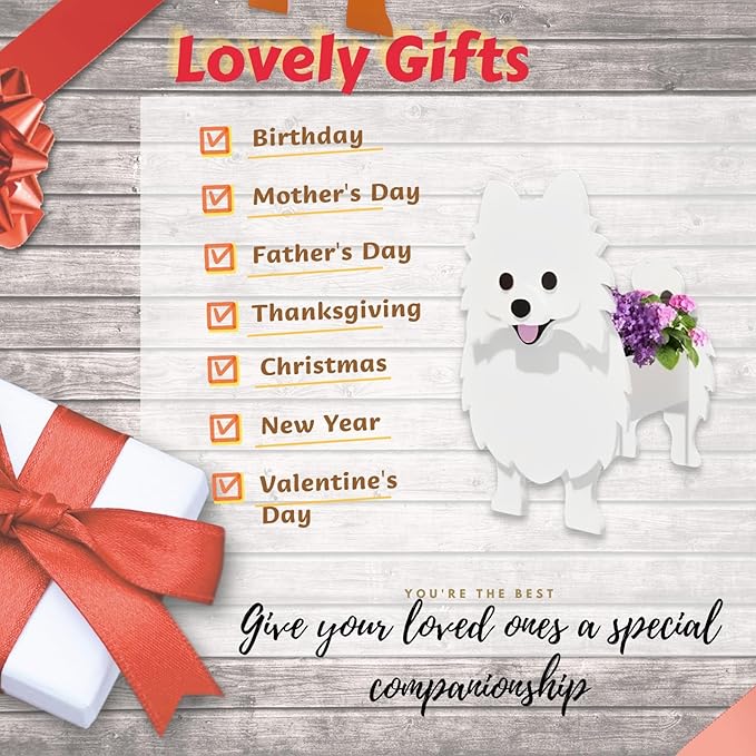 White Pomeranian Dog Planter Plant Pots,Cute Garden Dog Flower Planter,Dog Planters Birthday Gifts for Women,Office,Indoor/Outdoor Decor（9.45 * 6.65 * 12.13in）