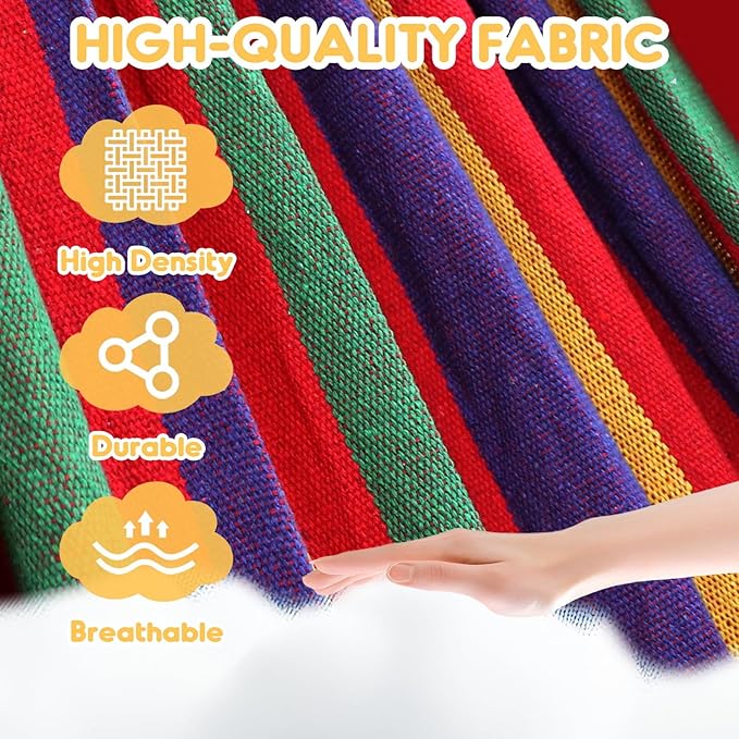 ANYOO Cotton Hammock Portable Camping Hammocks for Hanging Sturdy Garden Comfortable Fabric Hammock with Tree Straps Up to 660lbs with Travel Bag for Camping Outdoor/Indoor Patio Backyard