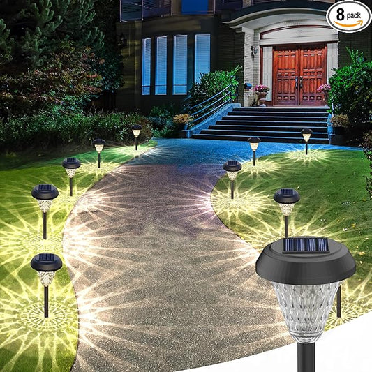 pearlstar 8 Pack Solar Lights Outdoor Waterproof, Warm White Pathway Lights Solar Powered,Solar Garden Light,Landscape Lighting for Decor,Patio,Garden,Yard,Pathway,Walkway
