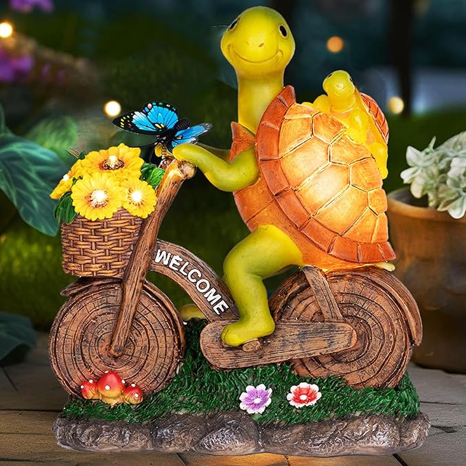Garden Turtle Outdoor Statue -Solar Turtle Statue Outdoor with Lighted Sunflower,Turle Figurine for Garden Decor,Turtle Gifts for Women