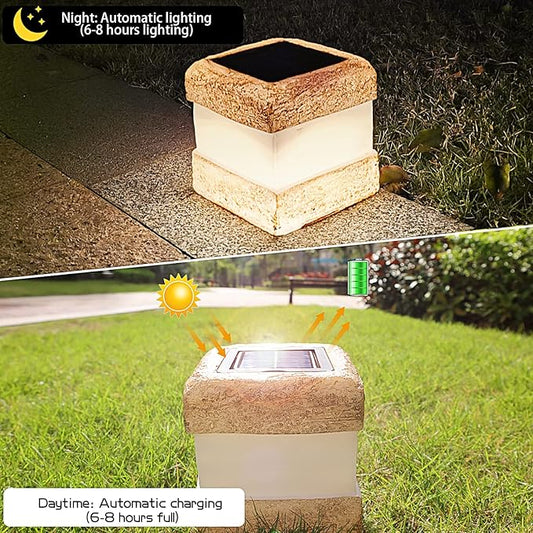 2 Pack Solar Garden Lights, Fake Rock Lights for Outdoor Pathway Yard, Solar Waterproof Decorative Rocks Lantern for Landscape Decor Brown