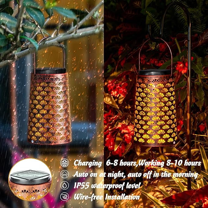 Shell Solar Lanterns Outdoor Waterproof Hanging Solar Lights ,Warm and Cool Light for Garden Porch Path Deck and Balcony Decoration, LED Lanterns as Gifts for Women and Children