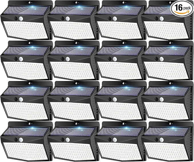 [ 16 Packs] Solar Motion Sensor Lights Outdoor, Solar Fence Lights with 3 Lighting Modes, Solar Powered Security Lights Waterproof for Outside Yard Wall Garden Backyard Deck Step Garage