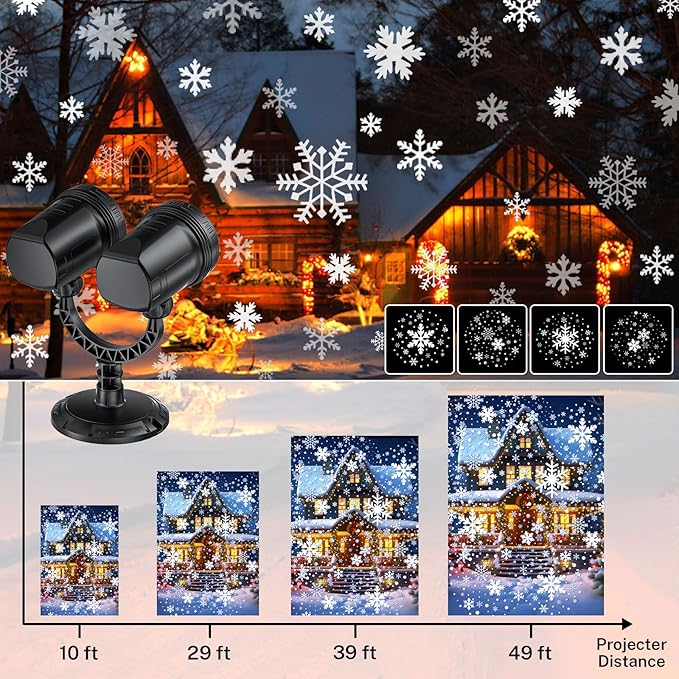 Christmas Projector Lights Outdoor - 2024 Upgraded Double Head Brighter Waterproof LED Snowflake Projector Lights for Outdoor & Indoor Parties, Garden, Patio, and Christmas Decorations