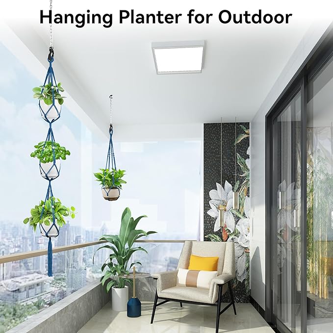 USLAI Macrame Plant Hanger Indoor Outdoor, Up to 4-15 inch Pot, Heavy 20lb Planters, Extra Long Strong Hanging Planter Basket Holder, Boho Home Decor, 35+72 Inch, Blue (POTS NOT Included)