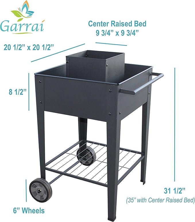 GarraÌ Raised Planter Box -Garden Cart with Wheels, Movable Square Outdoor Elevated Garden Bed with Wheels- Grow Vegetables Flowers Herbs on Patio, Deck, or Yard