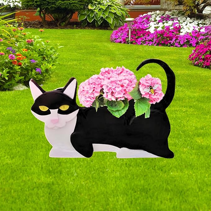 Black and White Cat Planter Plant Pots,Cute Garden Cat Flower Planter,Cat Planters Birthday Gifts for Women,Office,Indoor/Outdoor Decor(12.5 * 5.6 * 7.8in)