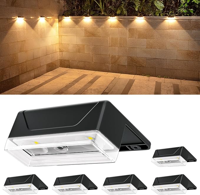 Ellasay Solar Fence Lights Outdoor: IP65 Waterproof RGB Solar Powered with 8 Lighting Modes - Wall Decor for Garden Deck Patio Backyard Balcony 6 Pack