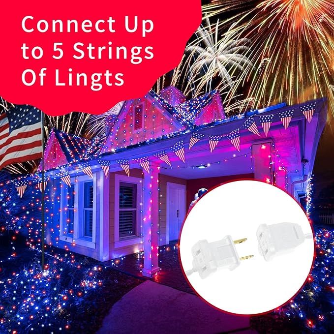Ultra-Bright Connect End to End Red White and Blue Christmas Mini Light 100L 19.6Ft UL Listed Incandescent Bulb String Light Set for Indoor Outdoor National Day Garden Christmas Tree Decor