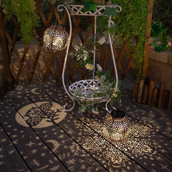 Solar Lanterns Outdoor Waterproof Garden Decorative Lights Owl Hanging Solar Lanterns for Patio, Table, Pathway, Balcony, Lawn, Yard Decor 2 Pack
