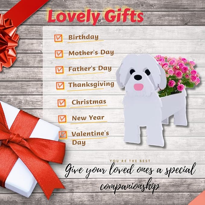 Shih Tzu White Dog Planter Plant Pots,Cute Garden Dog Flower Planter,Dog Planters Birthday Gifts for Women,Office,Indoor/Outdoor Decor（9.45 * 8.98 * 13.5in）