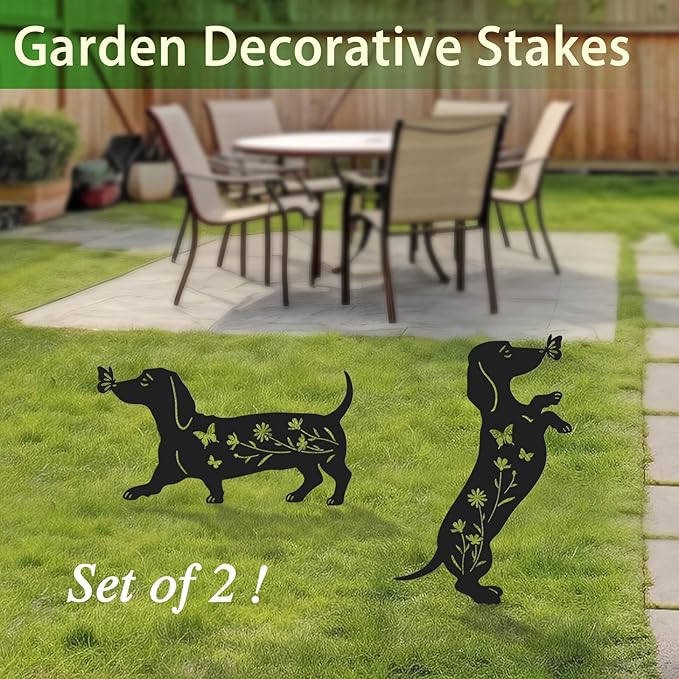 Pack 2 Dog Metal Garden Decor for Outside,Dachshund Silhouette Garden Stakes,Garden Statues for Yard,Lawn,Pathway