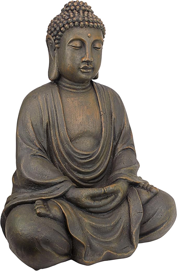Design Toscano Meditative Asian Decor Grand Temple Indoor/Outdoor Garden Statue, Medium, 25 inches tall, Cast Stone Resin, Dark Stone Finish
