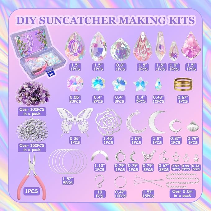 DIY Suncatcher Kit 400pcs Sun Catchers Making Kit Supplies Crafts sun catcher kits for adults Hanging Prism Suncatcher with Crystals for Indoor Window Home Wedding Garden Festival Decor (Butterfly)
