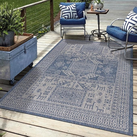 Keen Home Design Terrace Outdoor Area Rug - 5x8 Washable Indoor/Outdoor Rug for Patio, Kitchen, Balcony, Beach, Garden, Deck and Porch, Size: 5'3"x7'7"