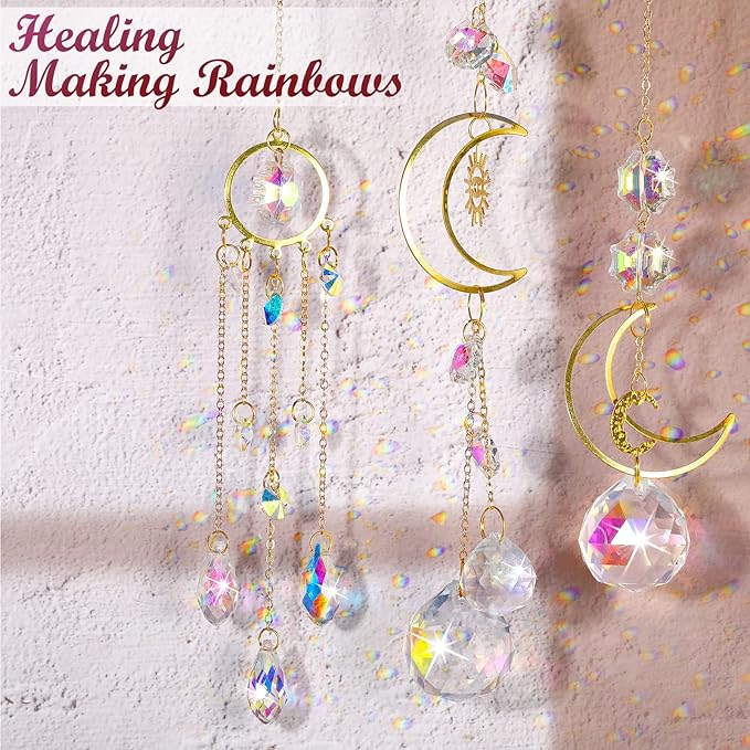 Maitys 7 Pcs Crystal Suncatcher for Window Hanging Sun Catchers with Crystal and Agate Crystal Prisms Decor for Indoor Outdoor Home Party Wedding Decor Hanging Crystals for Decoration (Exquisite)