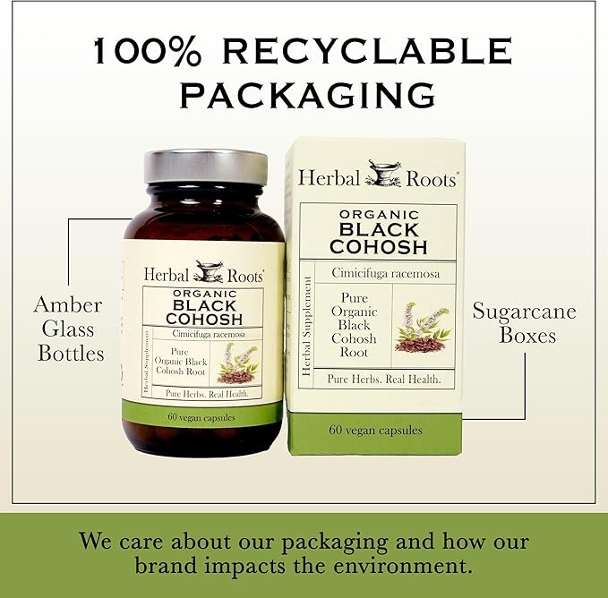 Herbal Roots Organic Black Cohosh Root 600mg | 60 Capsules,