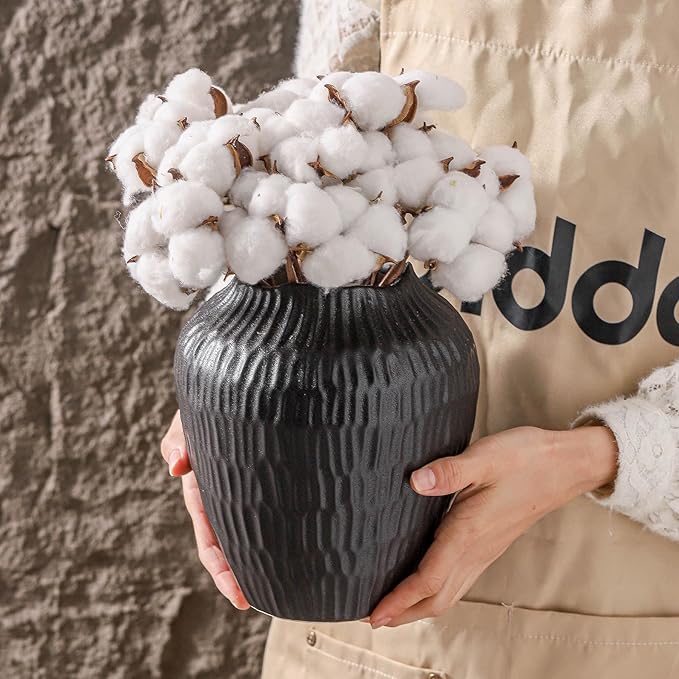 7.8 Inch Black Ceramic Vase - Modern Minimalist Round Vase for Centerpiece, Farmhouse, Living Room-Handcrafted Decorative Design for Dried Flowers, Plants, Home Decor, Rustic & Vintage Styles