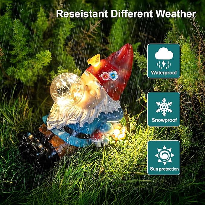 Solar Gnome Blowing Bubble Garden Statue with LED Lights, Outdoor Garden Waterproof Decoration, Courtyard, Lawn, Courtyard Decoration - The Ideal Gift for Women