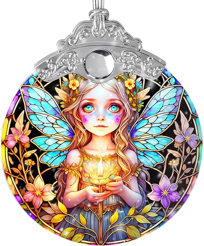 Fairy Stained Glass Suncatcher, Jocidea Fairy Ornament, Fairy Christmas Ornament, Holidays Ornaments, Christmas Tree Ornament, Fairy Decor, Gifts for Fairy Lovers