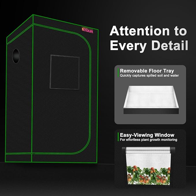 ATOUR 34”x34”x72” Grow Tent, Reflective 600D Mylar,Hydroponic Grow Tent with Observation Window and Floor Tray for Indoor Plant Growing 3’x3’