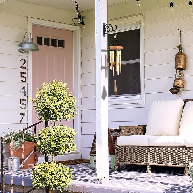 6-Inch Outdoor Indoor Decorative Iron Lantern Wall Hooks Hangers for Hanging Wind Chimes Hummingbird Feeders Candle Holders(Black, Set of 2)