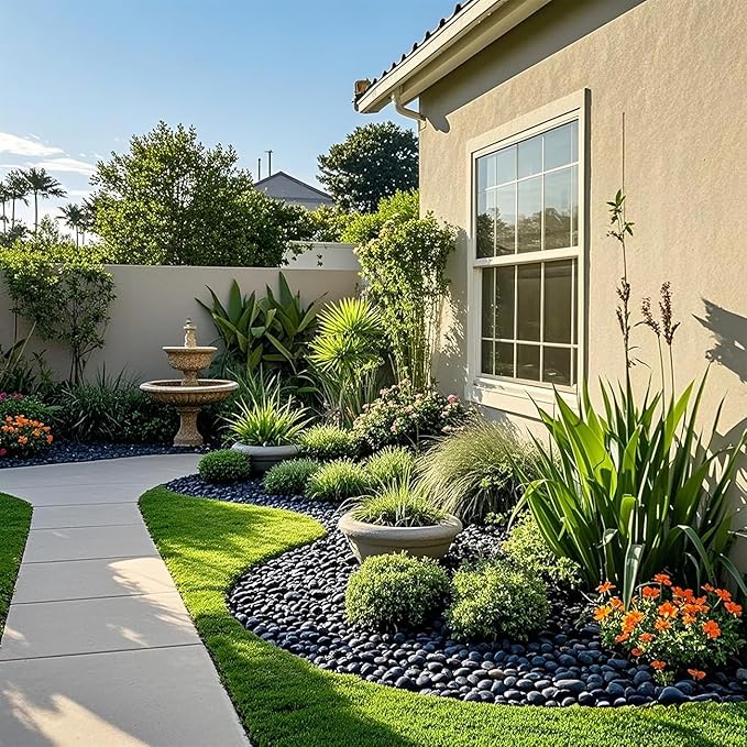 River Rocks 5 Lb, Pebbles for Indoor Plants 0.5"-1.4", Black Rocks for Outdoor Landscaping, Decorative Stones Vase Filler, Fish Tank, Fountain, Succulents, Flower Bed, Black