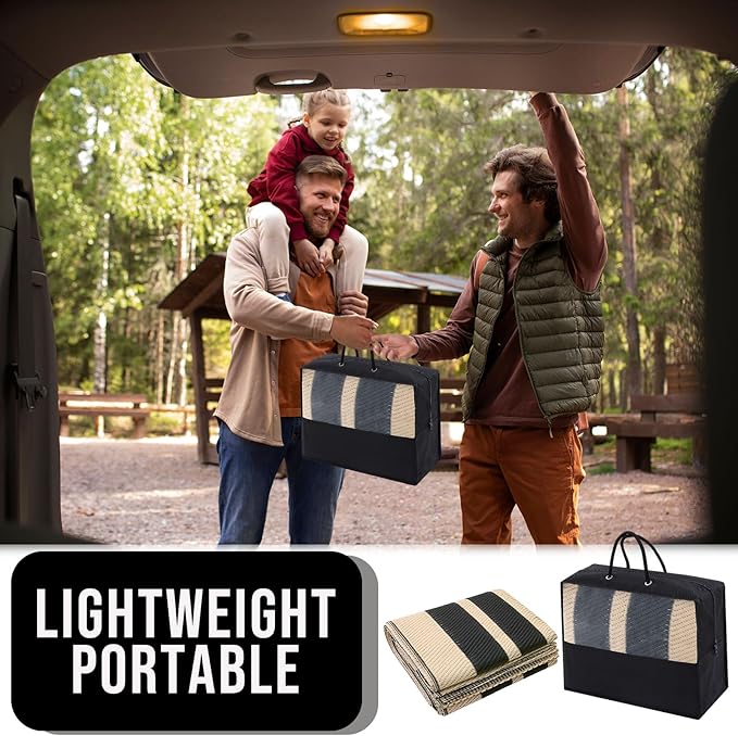 OLANLY Outdoor Rug 5x8 ft Waterproof, Reversible Outdoor Plastic Straw Rug, RV Mat, Indoor Outdoor Carpet Clearance for Patio, Camping, Balcony, Deck, Backyard, Black & Beige