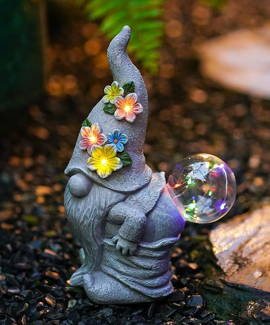 Solar Gnome Statue for Garden Decor: Outdoor Sculpture for Yard Lawn Porch Balcony Patio - Ideal Gift for Lover Mom Women Grandma