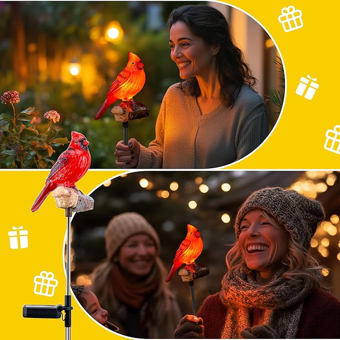 Birdsong Cardinal Gifts Garden Decor Statues Red Bird Outdoor Decorative Figurine Solar Lights Outside Yard Lawn Patio Porch Flower Bed Christmas Decorations Memorial Gift for Grave (Red Cardinal)